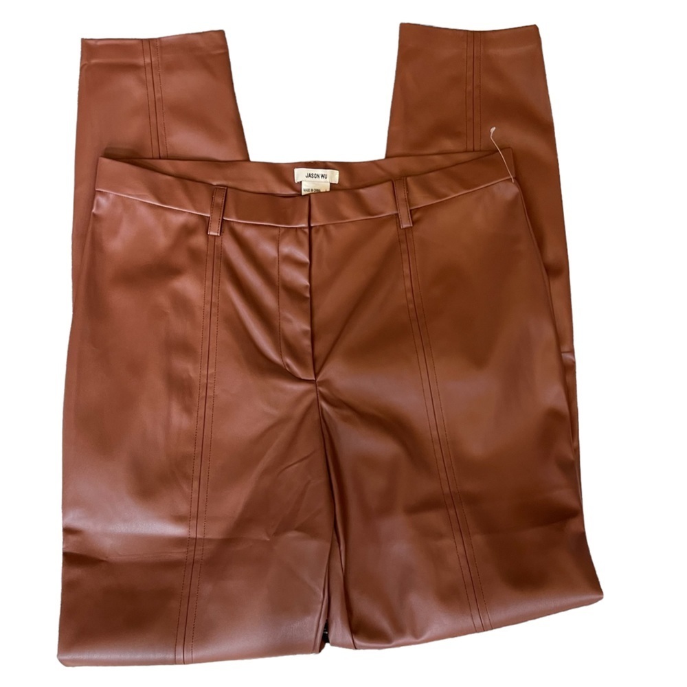 Jason Wu Soft Vegan Leather Skinny Pants with Split Leg in Brown‎ Size: L New!